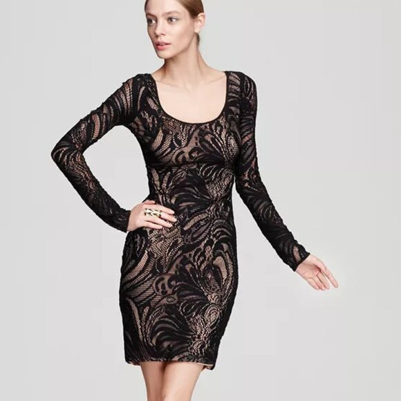 BCBGMaxAzria Black and Cream Long Sleeve Dress - Picture 1 of 8